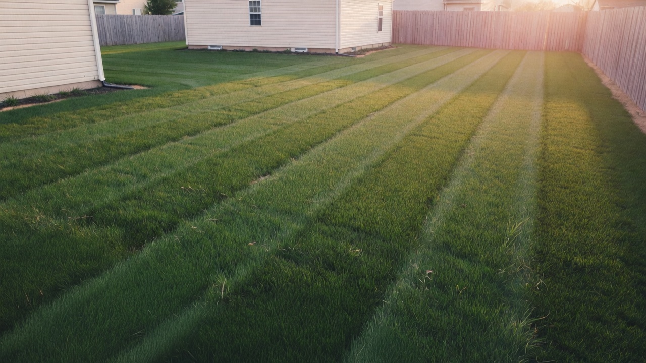 leveled + top dressed, tight even turf · low sun