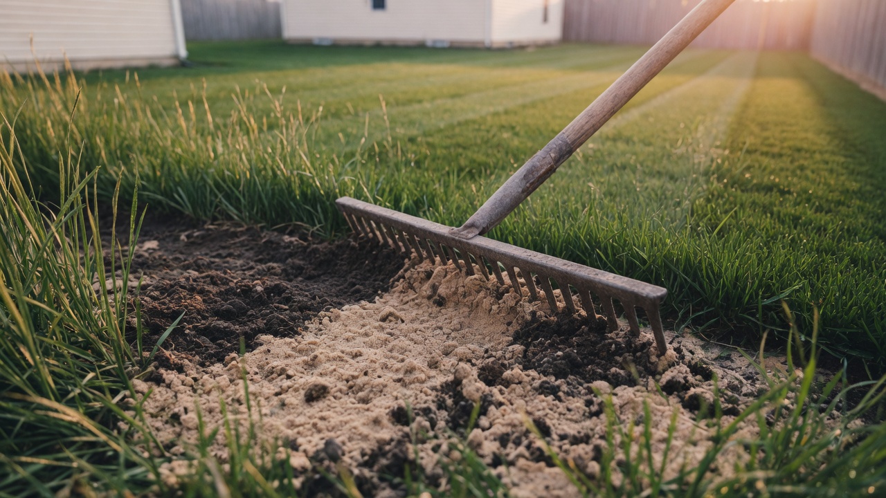 lawn leveling in progress — equipment on site